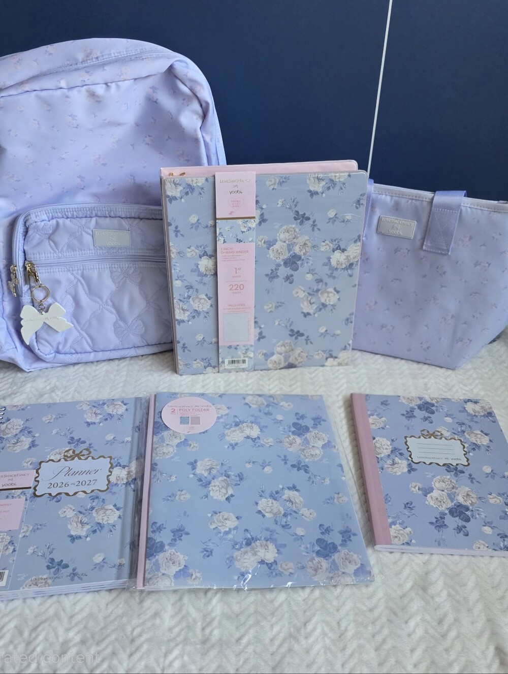 LoveShackFancy Target Yoobi Blue backpack lunch bag binder planner bundle lot 7